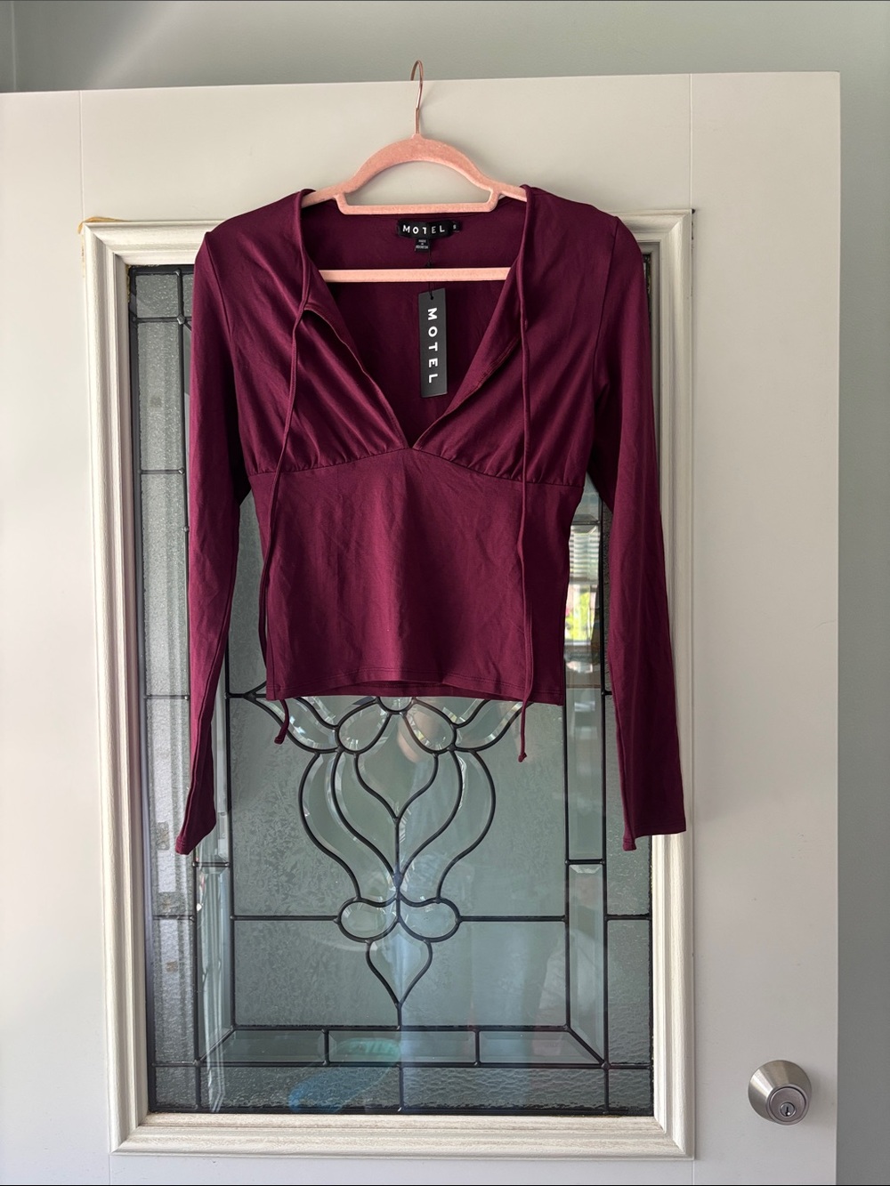 Motel Rocks Deep Wine V-Neck Long Sleeve Top
